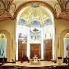 Front View of St. Joseph's Catholic Church: Work Complete
The three Apse murals depict from left, "Sermon on the Mount", "Holy Trinity" and "The Ascension of Christ".
